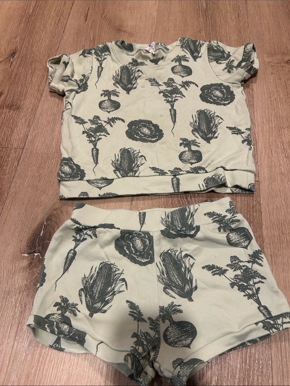 kate quinn Light Sage and Dark Green Vegetable Print Short Sleeve Pajama Set